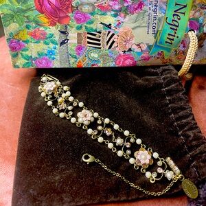 Michal Negrin Handmade Floral and Pearl Bracelet with Swarovski
Crystals